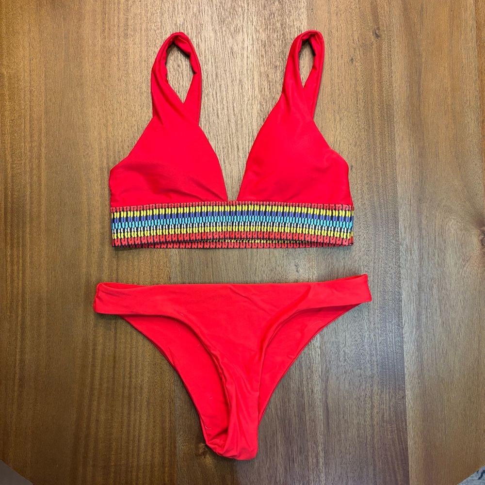 Vibrant Red Bikini with Rainbow Band